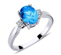 Diamant Oval Blauer Topas Halo Ring 14 Karat Weißgold