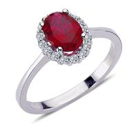Diamant Oval Rubin Entourage Halo Ring 14 Karat Weißgold