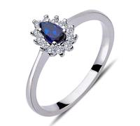 Diamant Drop Saphir Entourage Halo Ring 14 Karat Weißgold