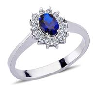 Diamant Oval Saphir Entourage Ring 14 Karat Weißgold