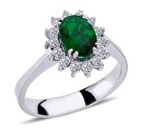 Diamant Oval Smaragd Entourage Halo Ring 14 Karat Weißgold