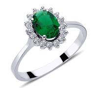 Diamant Oval Smaragd Entourage Halo Ring 14 Karat Weißgold
