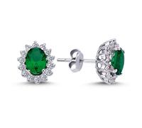 Vintage Style Entourage Diamant Oval Smaragd Ohrstecker Ohrringe in 585/1000 Weißgold