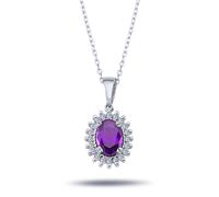 Vintage Style Halskette Amethyst Diamanten Weißgold