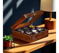 Vintage Superior Palisander Herrenuhr Vitrine, Luxus Große Uhrenbox Organizer für Männer mit geteilten Fächern, Weiche Samtkissen und Schublade für Brieftasche (six creme)