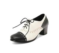 Vintage Wingtip Oxfords Heels for Frauen Brogues Chunky Mid Heel Schnür-Oxford-Pumps Block Heels Klassische Loafers Brock(C,37)