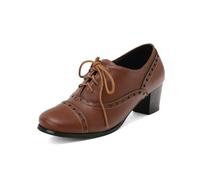 Vintage Wingtip Oxfords Heels for Frauen Brogues Chunky Mid Heel Schnür-Oxford-Pumps Block Heels Klassische Loafers Brock(B,35)