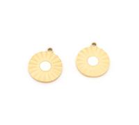 Vintageparts Blumenanhänger mit Emaille 12 mm aus 316 Edelstahl 18k IP goldbeschichtet 2 Stück