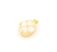 Vintageparts Medaillon Anhänger Blumen zum Öffnen 26x21mm Messing 18K Goldbeschichtung Oval mit Emaille Ornamenten beidseitig für Fotos und Andenken