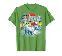 Vintager Alaska-Retro- Eisbär im Freien u. Gebirgswandern T-Shirt, Herren, Hellgrün, XL