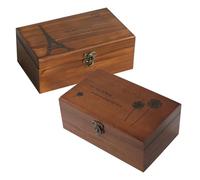 VINTORKY 2-teilige Nähbox aus Holz: Vintage-Nähkorb - Leere Aufbewahrungsbox mit Fächern und Scherenfach für Reise-Nähzubehör (Garn, Nadeln, Zubehör)