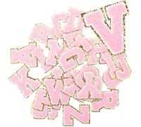 VINTORKY 26 Stück Gestickte Buchstaben Flicken zum Aufbügeln mit Kleberückseite Rosa Aufnäher für Kleidung und Hüte Selbstklebend und Nähen für Selbstgemacht Dekoration und Reparatur