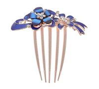 VINTORKY Blauer Haarkamm mit Blumen und Kristallbesatz für Braut und Damen als Haaraccessoire bei Karneval und Festlichen Events Seitenkamm für Hochsteckfrisuren