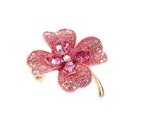 VINTORKY Elegante Rosa Kristallbrosche in Kleeblattform aus Zinklegierung für Damen mit Vielseitiger Nutzung als Glückssymbol für Alltag und Besondere Anlässe