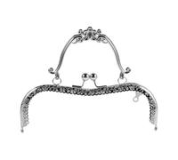 VINTORKY Metall-Geldbörsenrahmen - Vintage-Geldbörsenrahmen mit floralem Griff für DIY-Projekte, 20,5 cm (8 Zoll), Kussverschluss, Beschläge für Clutch-Taschen, silberfarben
