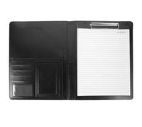 VINTORKY Portfolio Ordner aus Pu und Papier Schwarz mit Metallklammern Mehrfachtaschen Zwischenfach und Stifthalter für Konferenz und Büro für Kredit und Visitenkarten