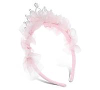 VINTORKY Prinzessin Tiara Krone für Mädchen Mesh Stoff Haarreif mit Perlenverzierung für Festliche Partys und Geburtstagsfeiern Rosa Farbe mit Einzigartigem Look