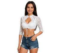 Vinuwu Dirndl Bluse Transparent Damen, Elegant Stretch Trachtenbluse mit Spitze für Oktoberfest, 34-42, (Weiß 36)
