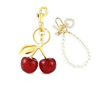 Viojrlly 2 Stück Kirsch-Bag Charm Pearl Keychain Wristlet Golden Imitation Pearl Key Chain- Vielseitiger Schlüsselanhänger, Geldbörsenanhänger Glücksbringer, Personalisiertes Auto-Zubehör