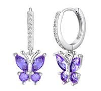 Violette Creolen Ohrringe in Lila - Geburtsstein Ohrschmuck mit Rosa Box