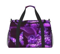 Violette Wochenendtasche mit Schmetterlingsdruck für Damen, Reisetasche, persönliche Gegenstände, Reisetasche, Gepäcktasche, Reisezubehör, Schwarz , Einheitsgröße