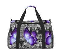 Violette Wochenendtasche mit Schmetterlingsdruck für Damen, Reisetasche, persönliche Gegenstände, Reisetasche, Gepäcktasche, Reisezubehör, Schwarz , Einheitsgröße
