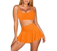 Viottiset Damen Hohe Taille Bikini Set Zwei Stück Badeanzug U-Ausschnitt Spaghetti Straps Swim Rock Strand Vitalität Orange XL