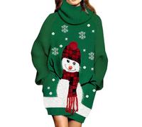 Viottiset Damen Weihnachten Übergroßes Pulloverkleid Rollkragen Gerippt Grobstrick Gestrickt Lockeres Dunkelgrün M