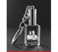 VIP-LASER 2D Gravur Glas Kristall Schlüsselanhänger mit LED-Beleuchtung Hochformat mit Deinen Eltern oder Grosseltern. Dein Wunschfoto für die Ewigkeit Mitten in Glas! LED = Gruen