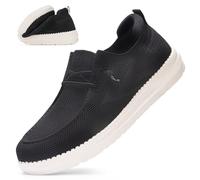 VIPFOX Diabetiker-Schuhe mit breiter Zehenpartie, extra breite Breite, Herren-Slipper und Slip-Ons, Fußgewölbeunterstützung, Plantarfasziitis, Wanderhalbschuhe, Schwarz, 45.5 EU