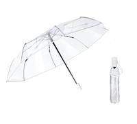 VIPOPICO Transparenter Regenschirm Automatik - Durchsichtiger Taschenschirm mit Fiberglasgestell, Leichter Kompakter Reiseschirm für Damen & Herren, Ideal für Hochzeit & Fotografie(Klares-Weiß)
