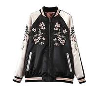 Viport Damen Bomberjacke Floral Phoenix Embroidered Reversible Bomberjacke Schwarz Rot, Schwarz , S