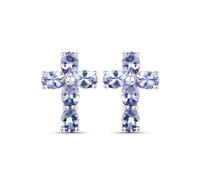 Vira Jewels Ohrringe Silber 925 rhodiniert Kreuz-Motiv mit echten Tansanit-Steinen Einheitsgröße