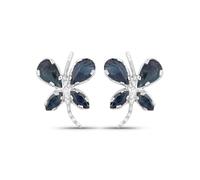 Vira Jewels Ohrringe Silber 925 rhodiniert Schmetterling-Motiv mit echten Saphir-Steinen Einheitsgröße