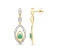 Vira Jewels Ohrringe Silber 925 zweifarbig 40mm lang mit 2x Smaragd und 80x Weiß-Topas Einheitsgröße