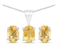 Vira Jewels Schmuck-Set Silber 925 rhodiniert Ohrringe und Halskette mit echtem Citrin Einheitsgröße