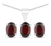 Vira Jewels - Schmuck-Set 925/- Sterling Silber Granat bordeaux 3,15 ct. Ohrringe 1 ct Damen