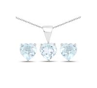 Vira Jewels Schmuck-Set Silber 925 rhodiniert Ohrringe und Halskette mit Blautopas (beh.) Herz-Form Einheitsgröße