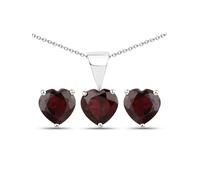 Vira Jewels Schmuck-Set Silber 925 rhodiniert Ohrringe und Halskette mit echtem Granat in Herzform Einheitsgröße