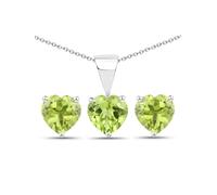 Vira Jewels Schmuck-Set Silber 925 rhodiniert Ohrringe und Halskette mit echtem Peridot in Herzform Einheitsgröße