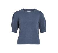 Strickpullover VILA "VIRIL 2/4 SLEEVE O-NECK KNIT TOP - NOOS", Damen, Gr. L (40), vintage indigo detail:schwarz melange, Strick, Obermaterial: 50% Viskose, 28% Polyester, 22% Nylon, meliert, modisch,