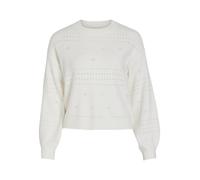 Rundhalspullover VILA "VIRIL L/S O-NECK POINTELLE KNIT TOP-NOOS", Damen, Gr. M (38), weiß (weiß alyssum), Strick, Obermaterial: 50% Viskose, 27% Nylon, 23% Polyester, unifarben, modisch, regular fit,