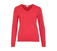 Vila Pullover Damen Viril V-Ausschnitt Viskose Strick-Optik Rot M