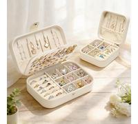VirtuGro 2PCS Schmuckaufbewahrung Reise Schmuckkästchen klein+Groß Leder Jewelry Organizer mit abnehmbarer Trennwand Schmuckschatulle für Damen Schmuckbox für Ohrringe Halsketten Ringe Geschenk Beige