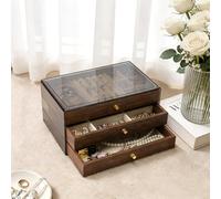 VirtuGro Schmuckkasten Groß mit 3 Schubladen aus Acryl Schmuckaufbewahrung Jewelry Organizer Schmuckschatulle Vintage Schmuckkästchen Damen Geschenk Schmuckbox für Halsketten Ringe Armband