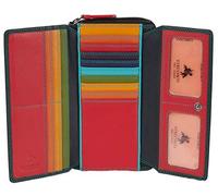 VISCONTI Geldbörse Damen Echt Leder Geldbeutel im Langformat Portemonnaie Groß XXL mit Reißverschluss, Portmonee mit Münzfach mit RFID-Blockierung und vielen Fächern - Schwarz/Multi Farbig