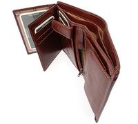 VISCONTI - Herren Leder Geldbörse Groß - Portemonnaie 11 Kartenfächer - Wallet mit Münzfach - RFID Schutz - Geschenkbox - Milan - MZ3 - Braun