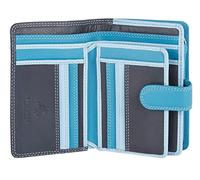 VISCONTI Leder Portemonnaie - RFID Schutz Damen Geldbeutel - M 9 x 13 cm - Geldbörse mit Druckknopf für zusätzliche Sicherheit Bifold Portmonee mit Geschenk-Box 'Rainbow' - Blau