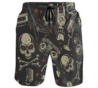 visesunny Badehose für Herren, kurz, Totenkopf-Gitarre, Tattoo, Sport, Laufen, Badeanzüge, Mehrfarbig/Meereswellen (Ocean Tides), XL
