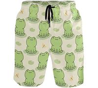 visesunny Coole Herren-Strand-Shorts, schnelltrocknend, Bademode, Sport, Laufen, Schwimmen, Board-Shorts, Badeanzüge, mehrfarbig, Cartoon Frosch, S